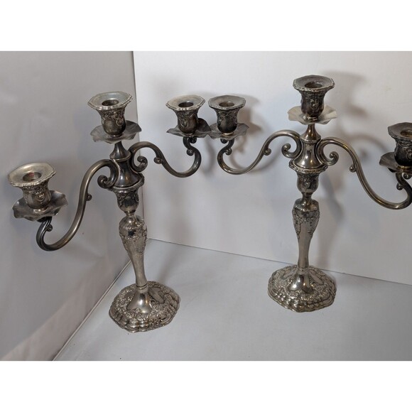 Reed & Barton Candelabra Silverplate 3 Candle Holder Pair